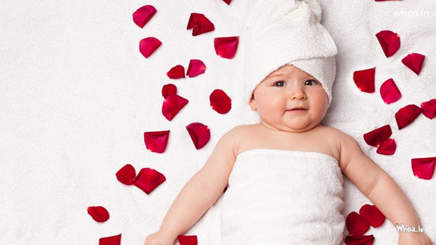 Cutebaby Child Covering With White Bath Towel White Red Rose