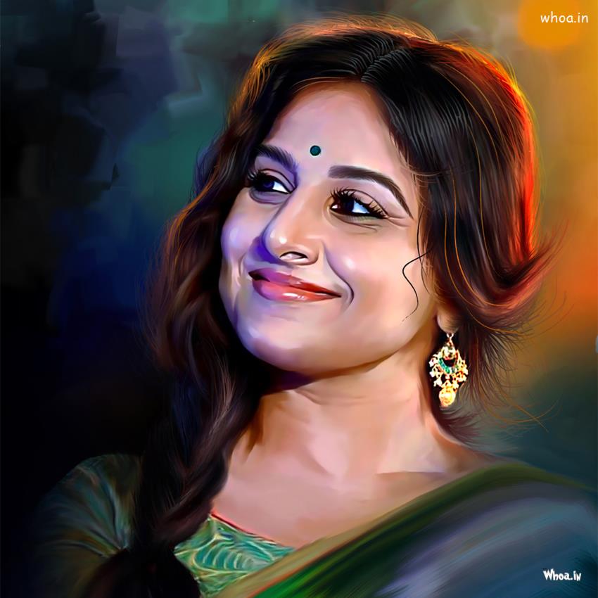 Digital Painting Of Actress Vidhya Balan - Wallpaper