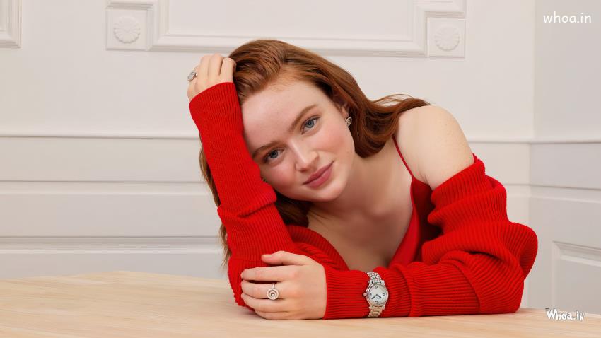 Latest Redhead Sadie Sink Is Wearing Red Dress 4K Background