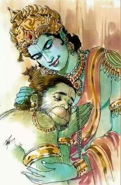 The Beautiful Image Of Lord Shri Ram And Hanuman Milan