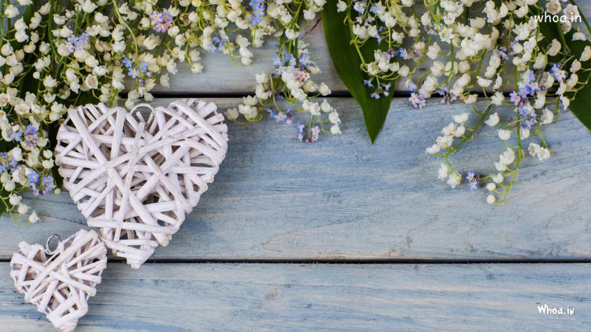 White Threaded Heart  Shapes Wood Board Flowers Hd 