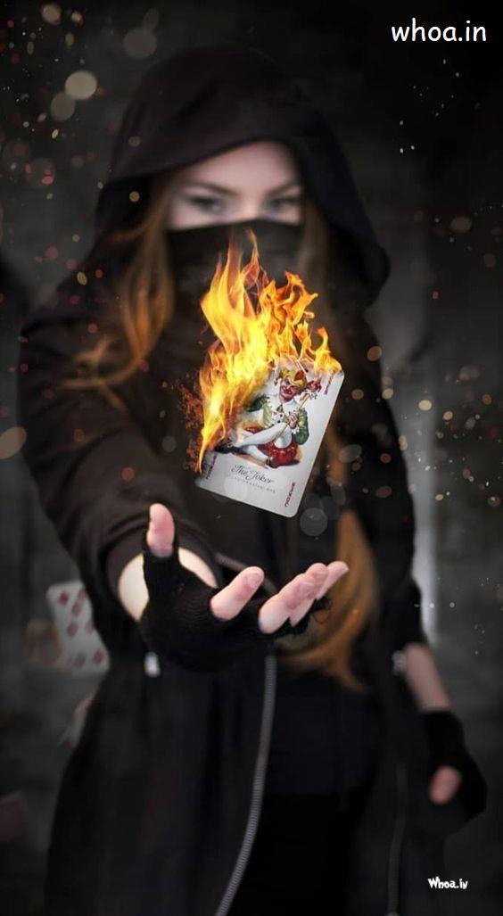 A Girl With Burning Playing Cards Amazing Photo Hd Image Wallpapers