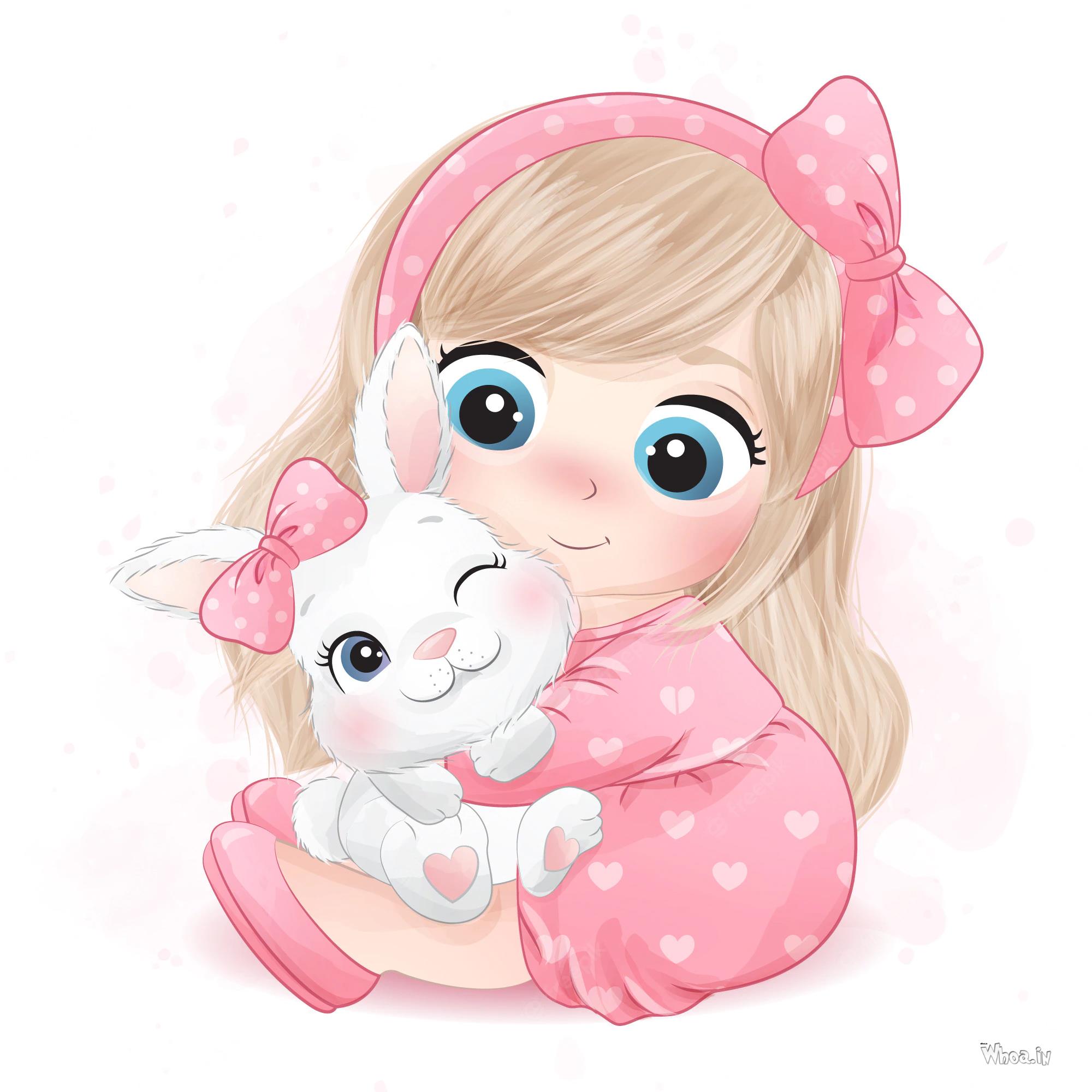 Baby Girl With Rabbit Love Images , Cartoon Pictures