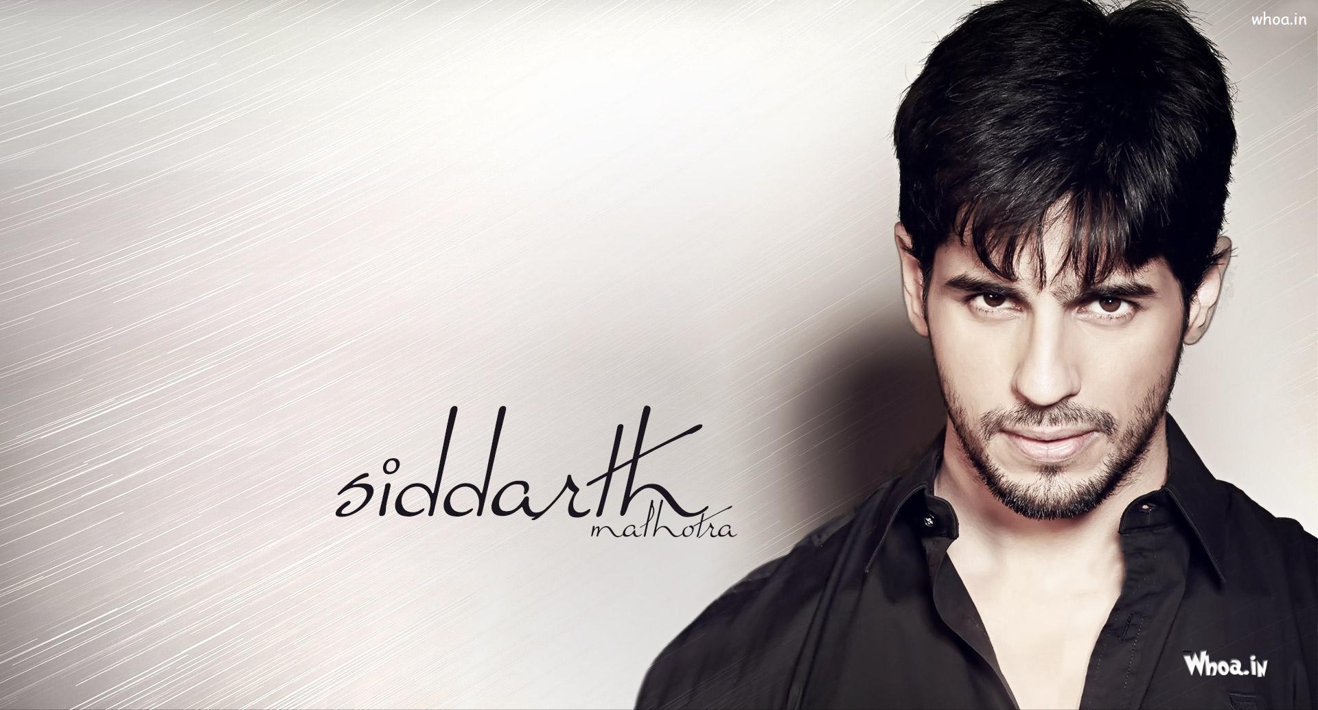 Bollywood Actor Siddharth Malhotra Black Shirt With Face Closeup Image