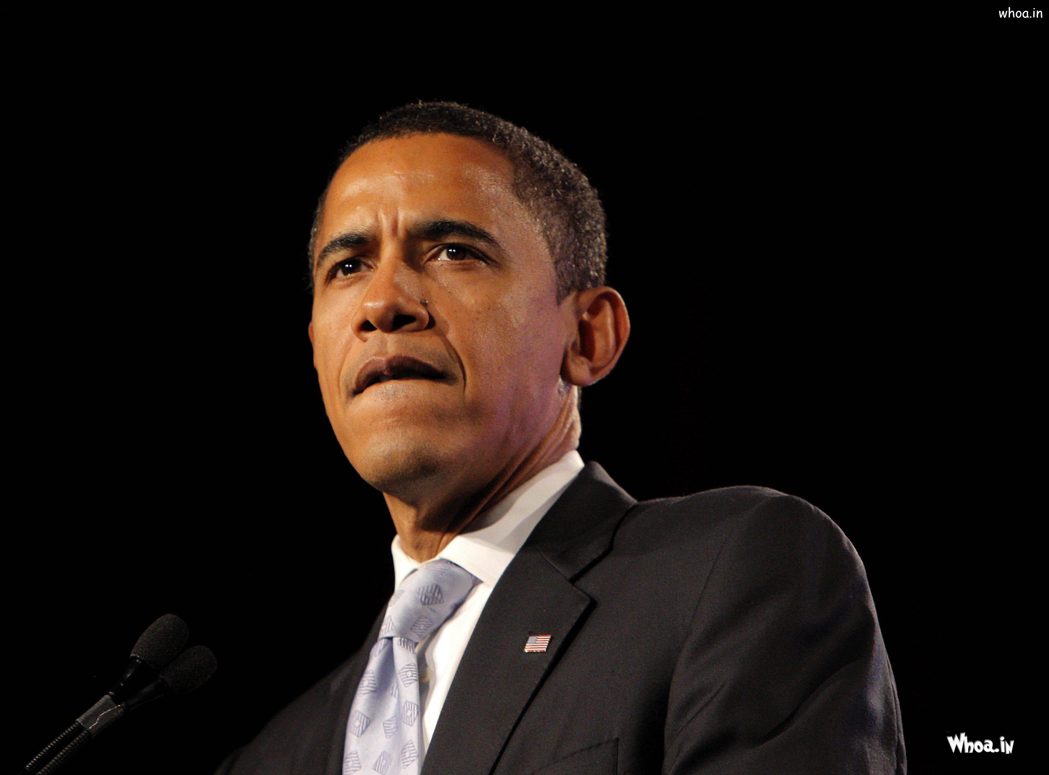 Current US President Barack Obama Black Suit With Dark Background