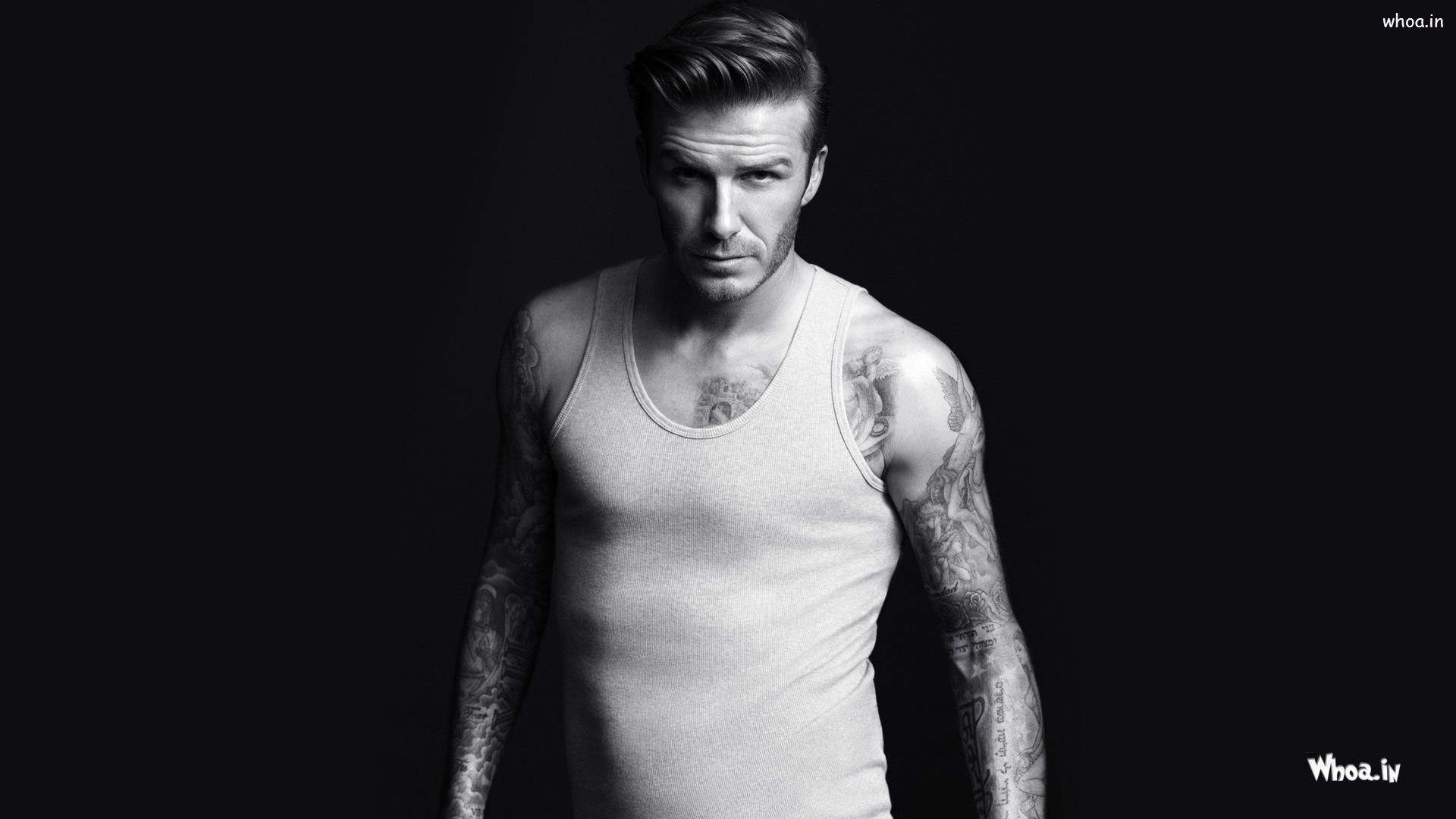 David Beckham Body Tattoo With Dark Background Wallpaper