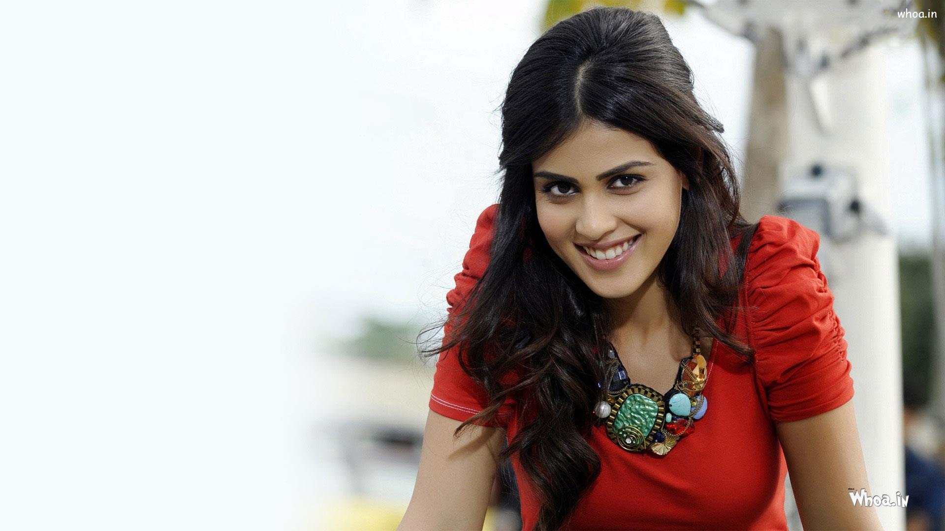 Genelia Dsouza Red Top With Smile Face HD Wallpaper