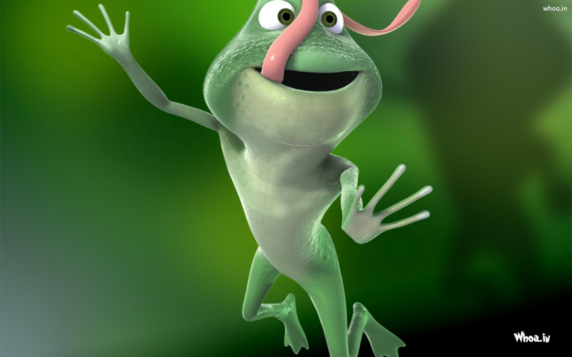 Green Crazy Froggy Jump HD Funny Wallpaper