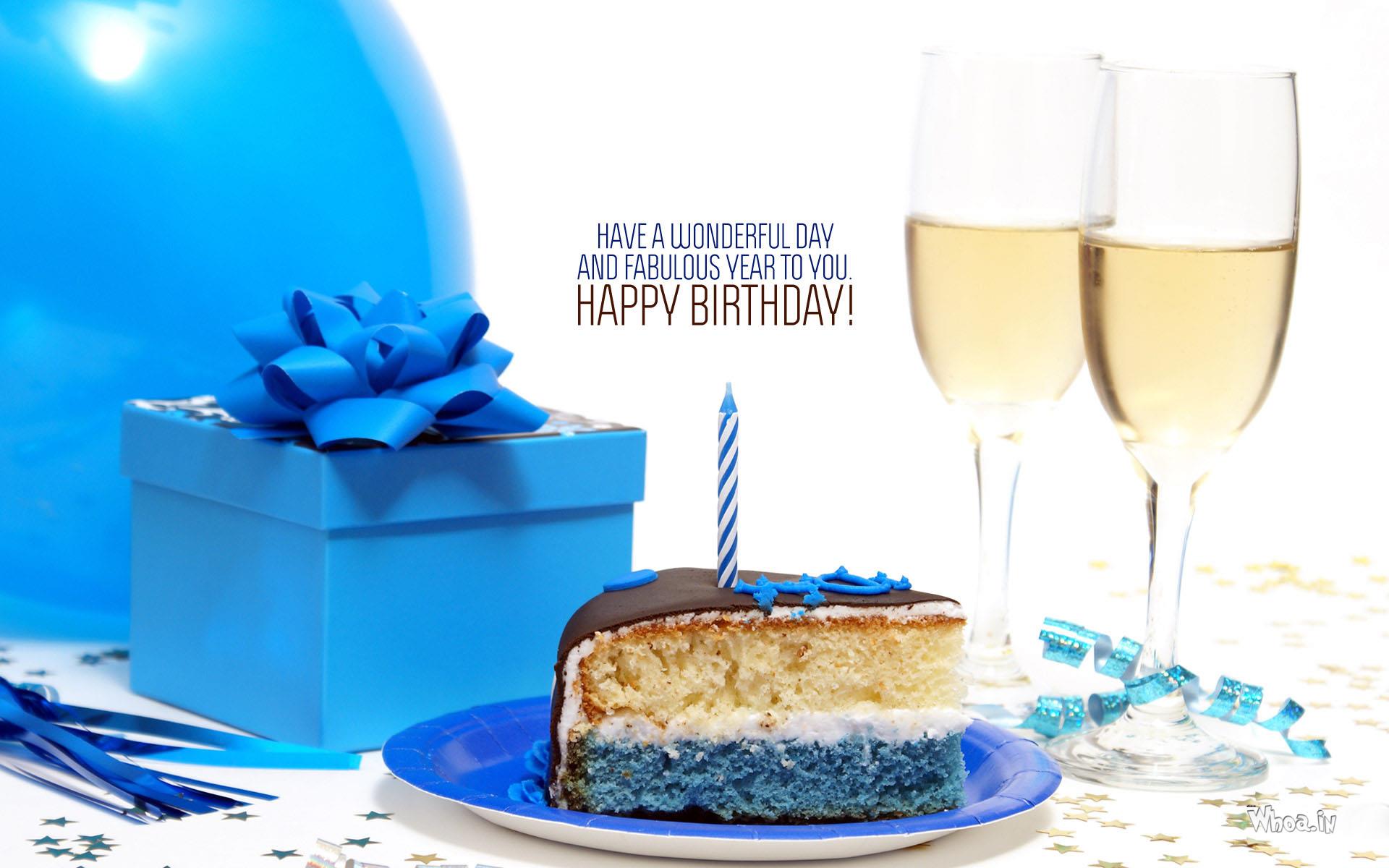 Happy Birthday Cake And Gift With Quote Wallpaper