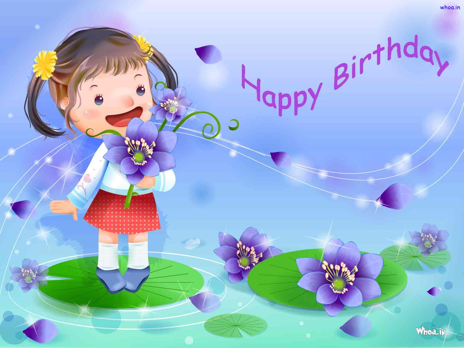 Happy Birthday Girl And Blue Background Hd Wallpaper