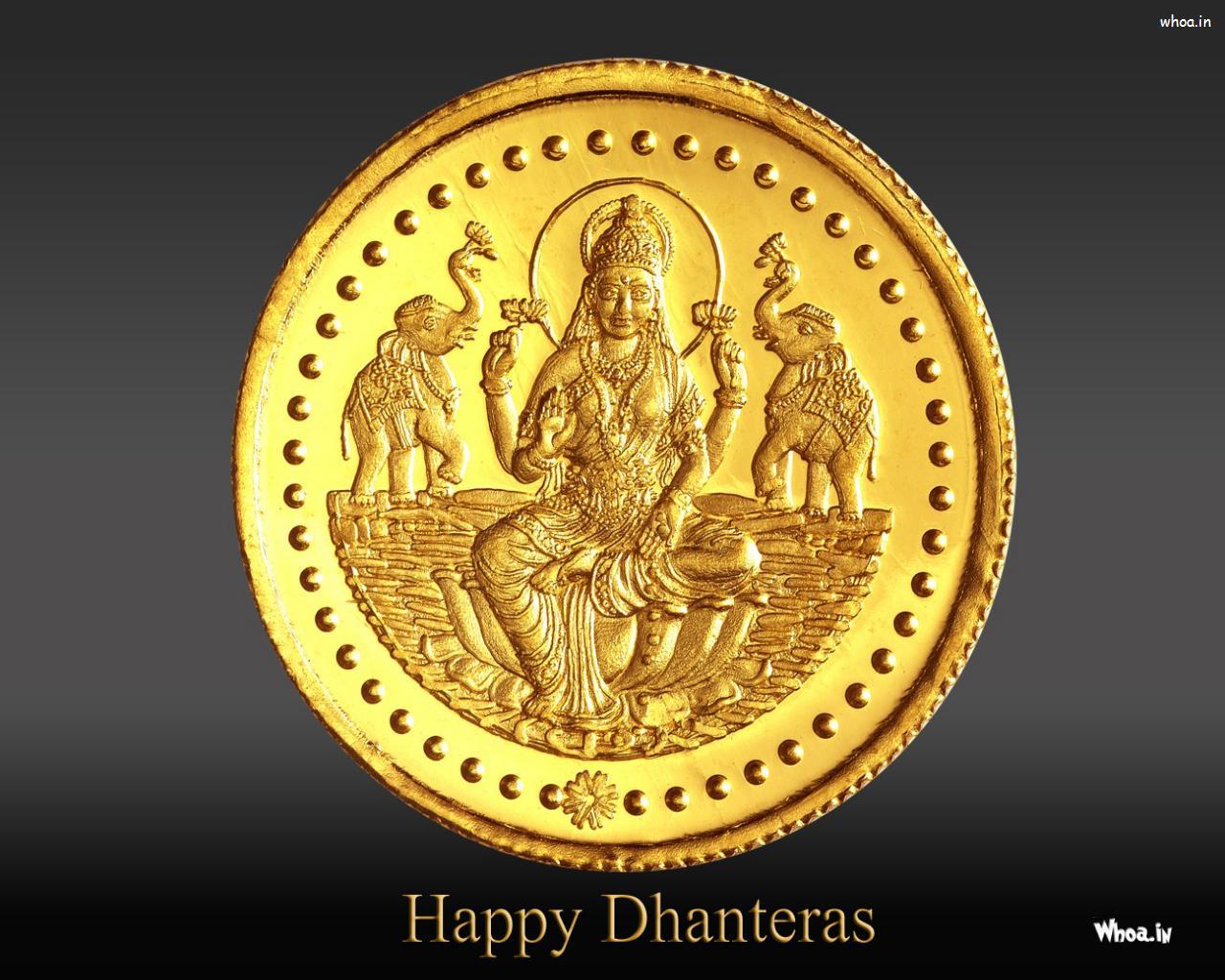 Happy Dhanteras With Gold Coin And Goddess Lakshmi HD Wallpaper
