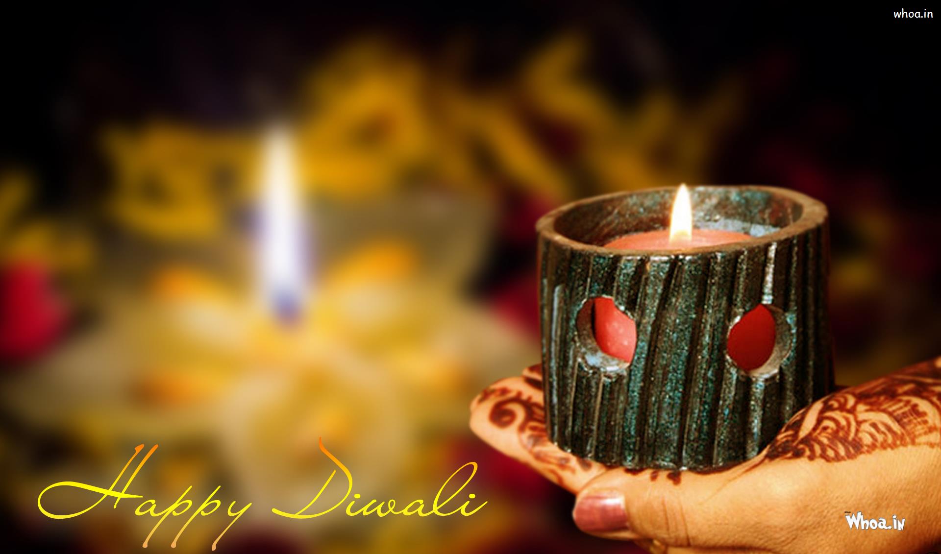 Happy Diwali Deepak On Hand Wallpaper