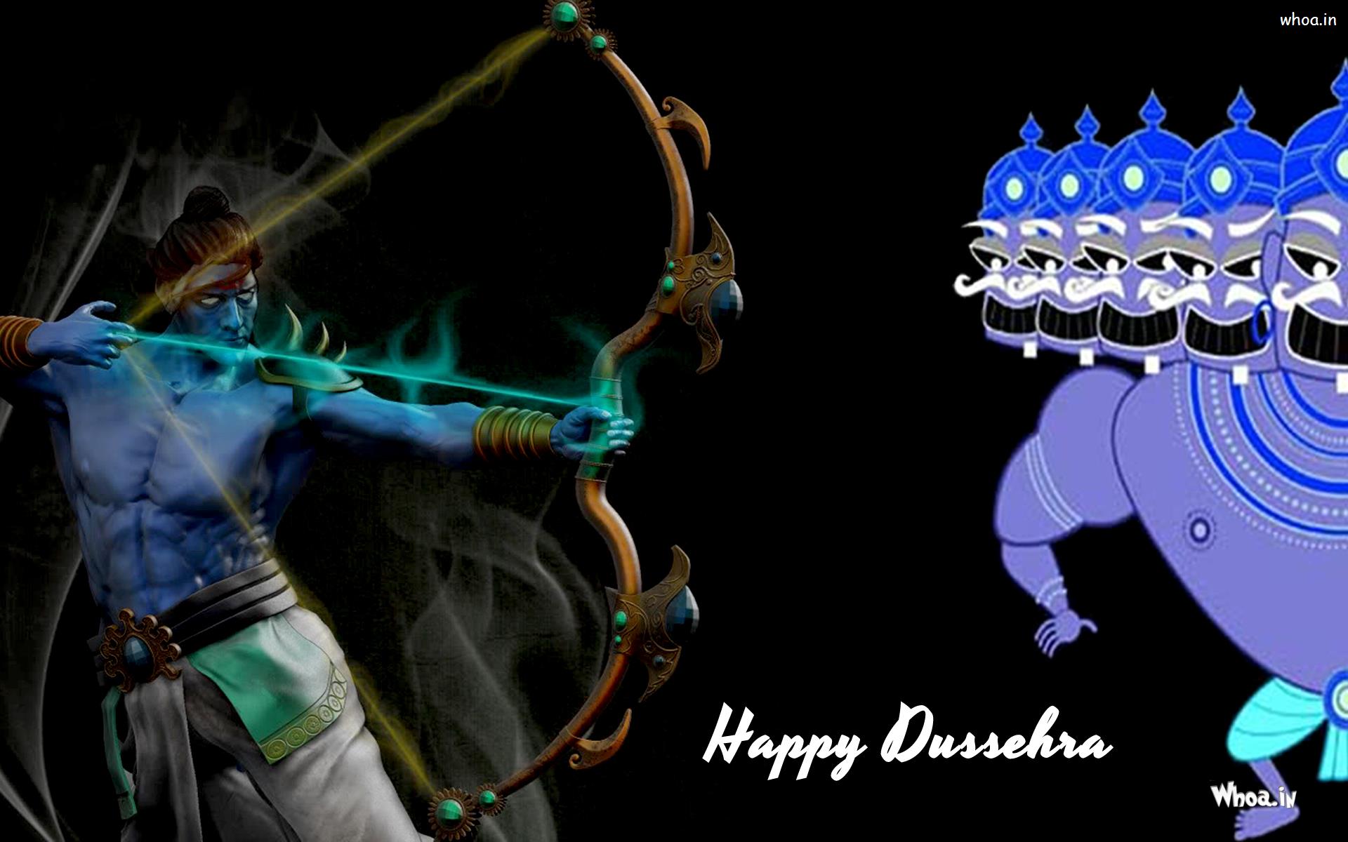 Happy Dussehra Lord Ram And Ravan With Black Background Wallpaper