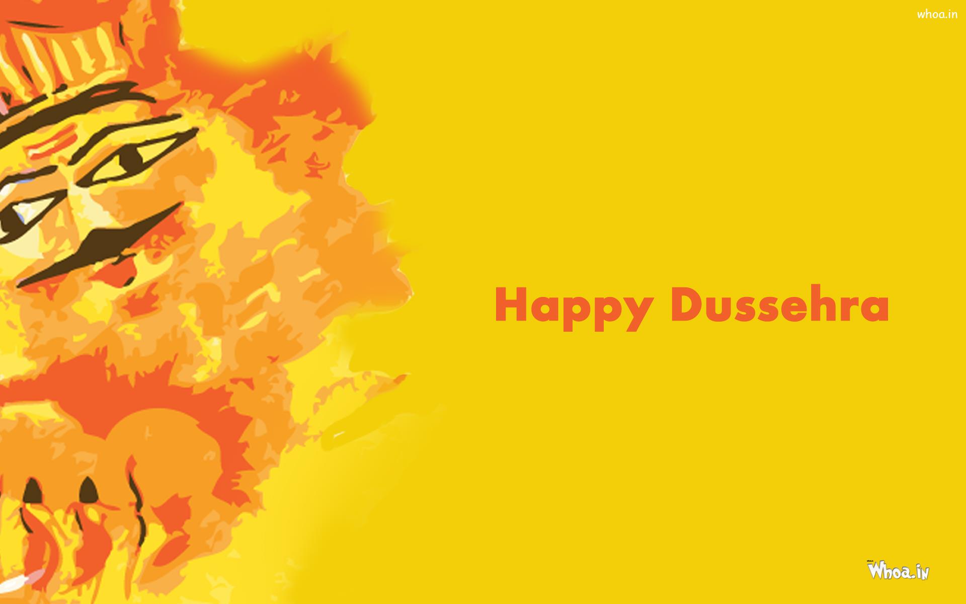 Happy Dussehra Lord Ram And Ravan With Yellow Background Wallpaper