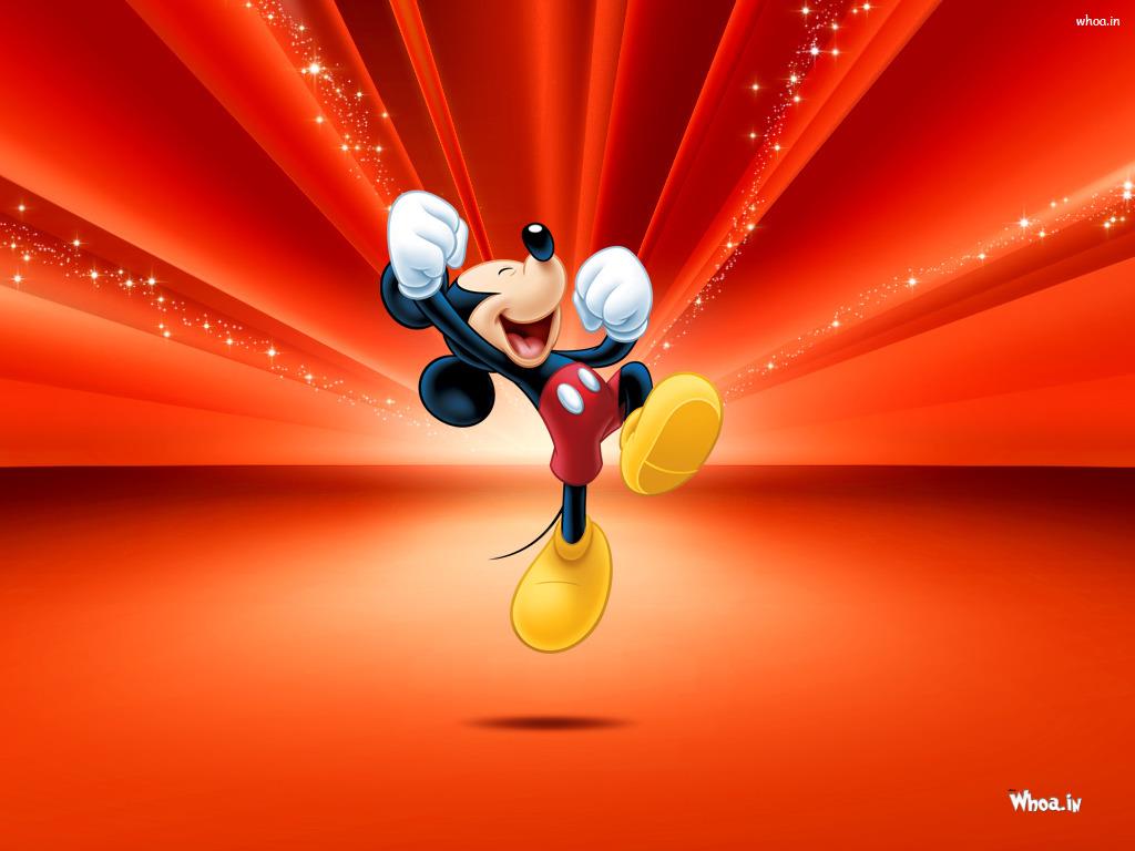 Happy Mickey Mouse With Red Background HD Wallpaper