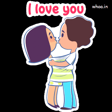 I Love You Cute Couple Kissing Animated Cartoon Image