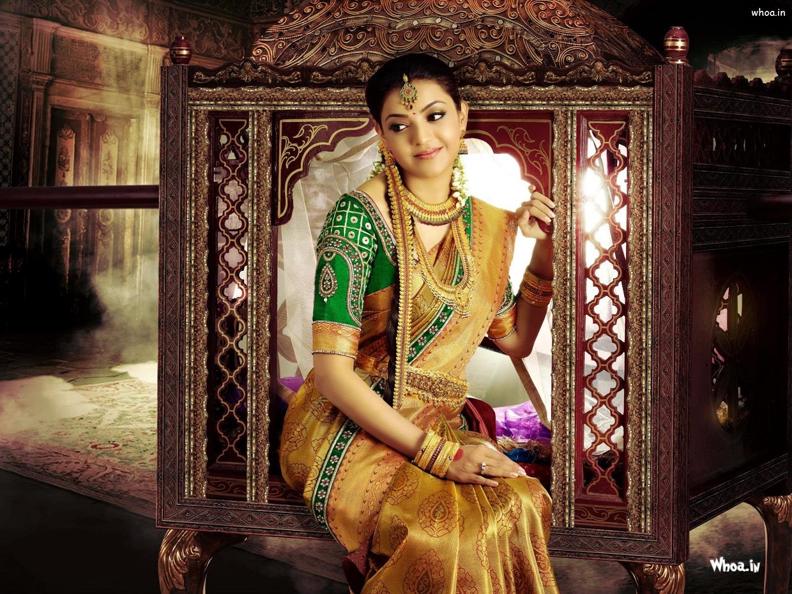Kajal Agarwal Silk Saree With Designer Gold Jewellery HD Wallpaper