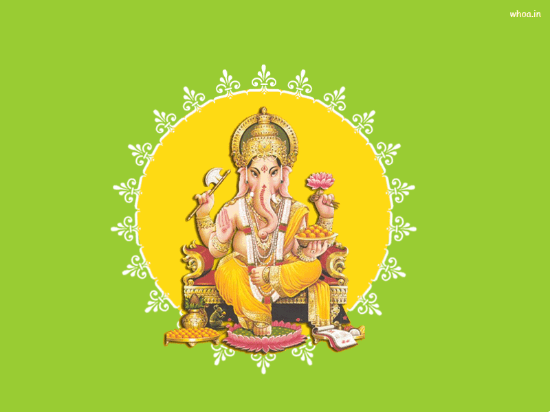 Lord Ganapati Animated Gif In Background Green Wallpaper