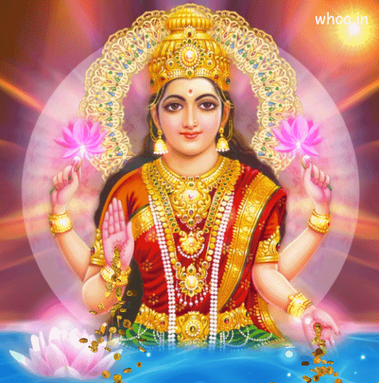 Lord Laxmiji Animated GIF Giving Gold Coins For Dhanteras