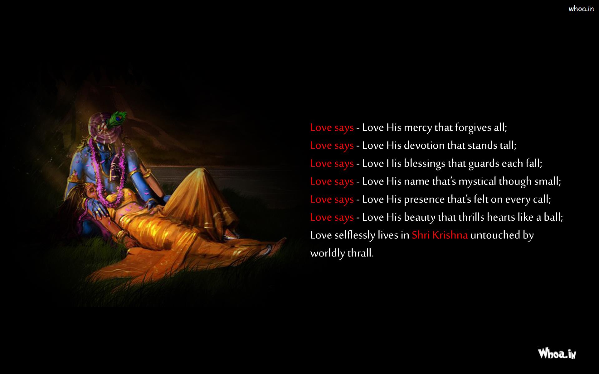 Lord Radhe Krishna Love Quotes With Dark Background HD Wallpaper