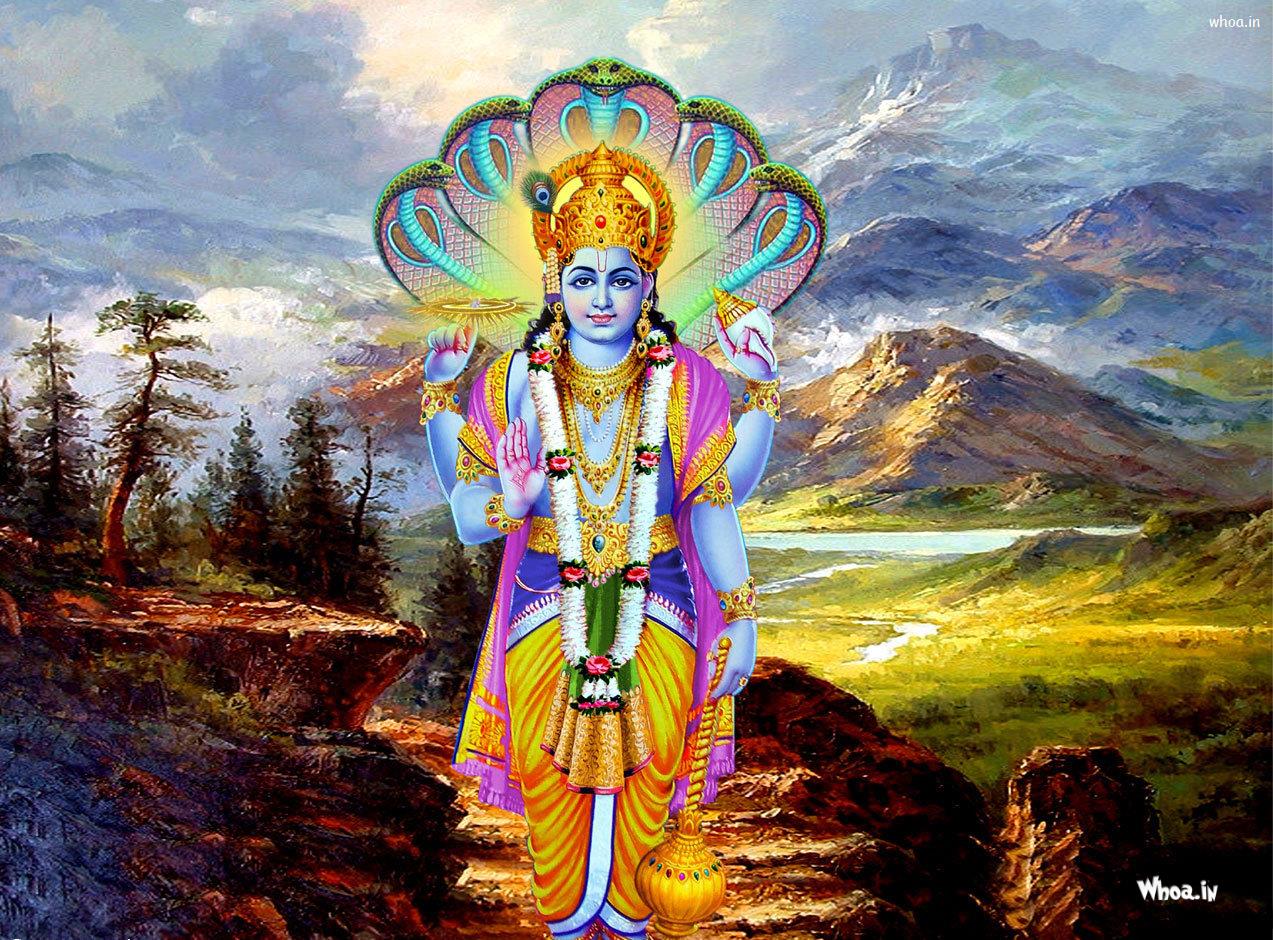 Lord Vishnu With Natural Background HD Wallpaper