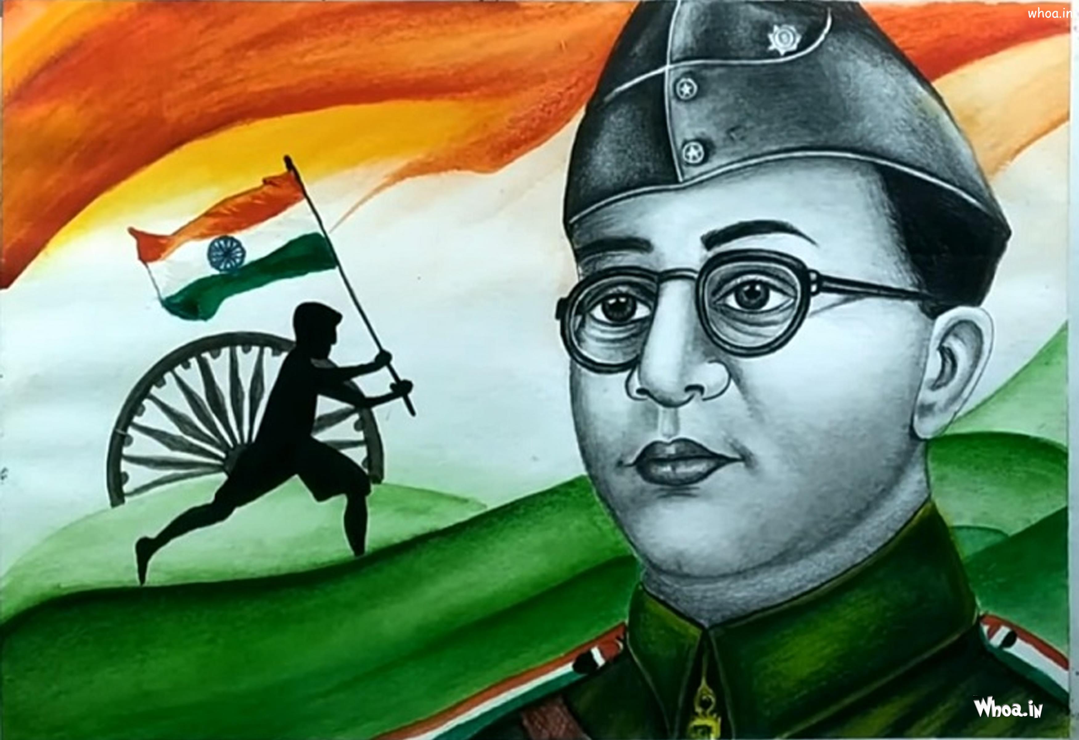 Netaji Subhas Chandra Bose Indian Art Paint,Freedom Fighter