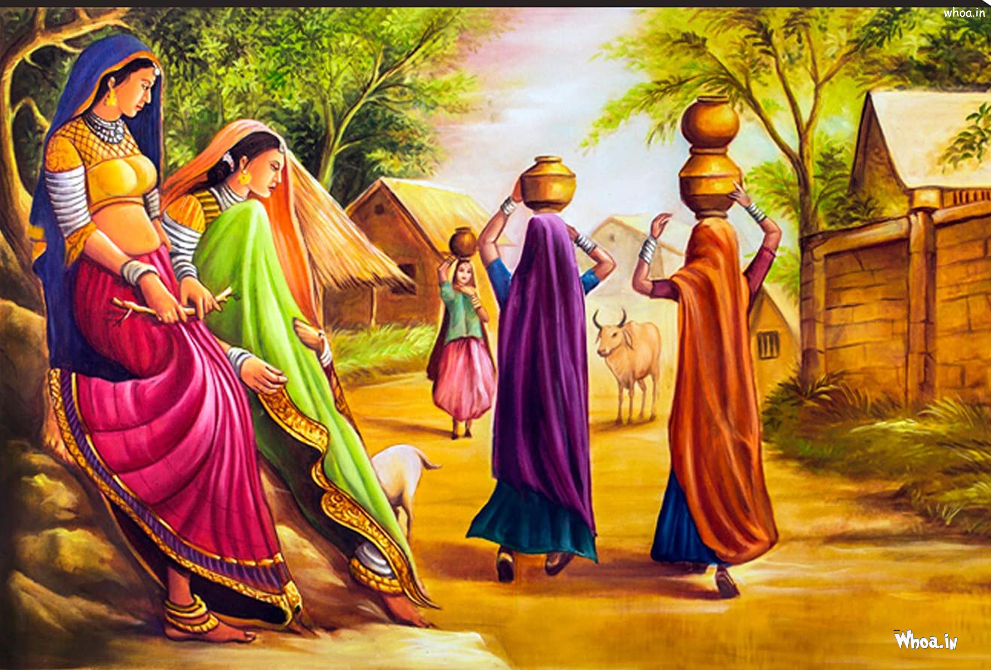 Panihari Images- Wallpaper - Rajasthani Panihari Painting