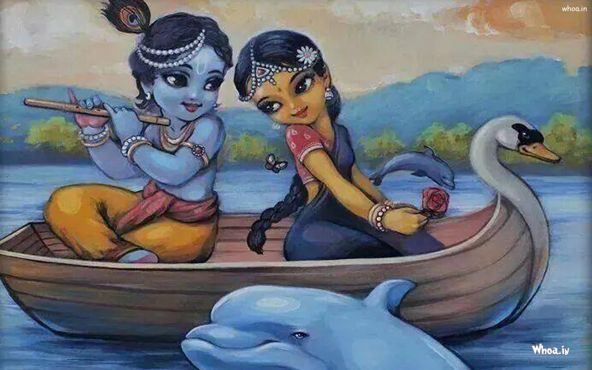 Romantic Love Painting For Radha Krishna HD Wallpaper