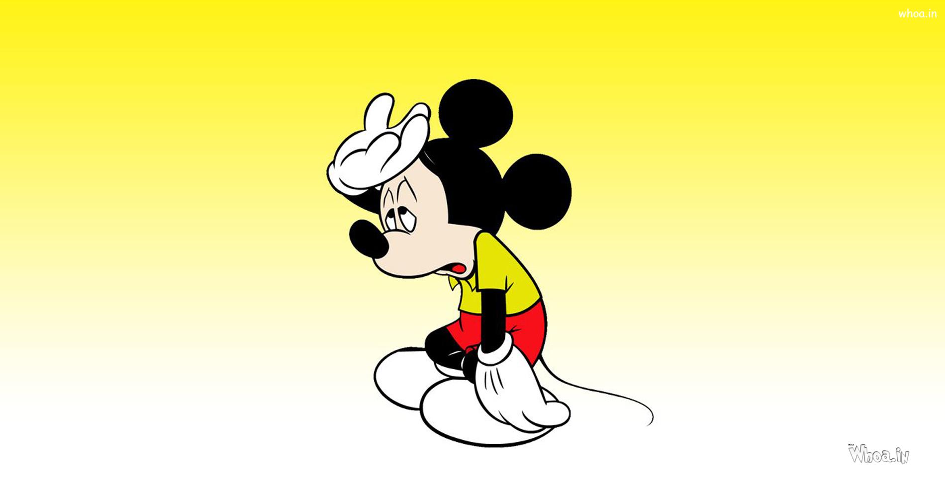 Sad Mickey Mouse With Yellow Background HD Wallpaper