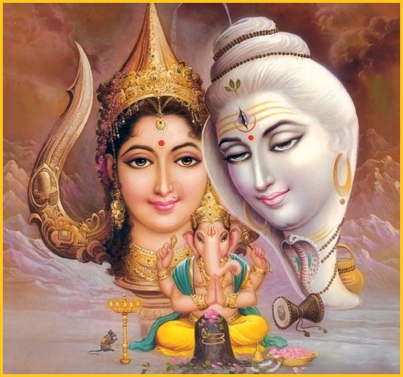 God Shiva And Parvati With Ganesh Art Photo