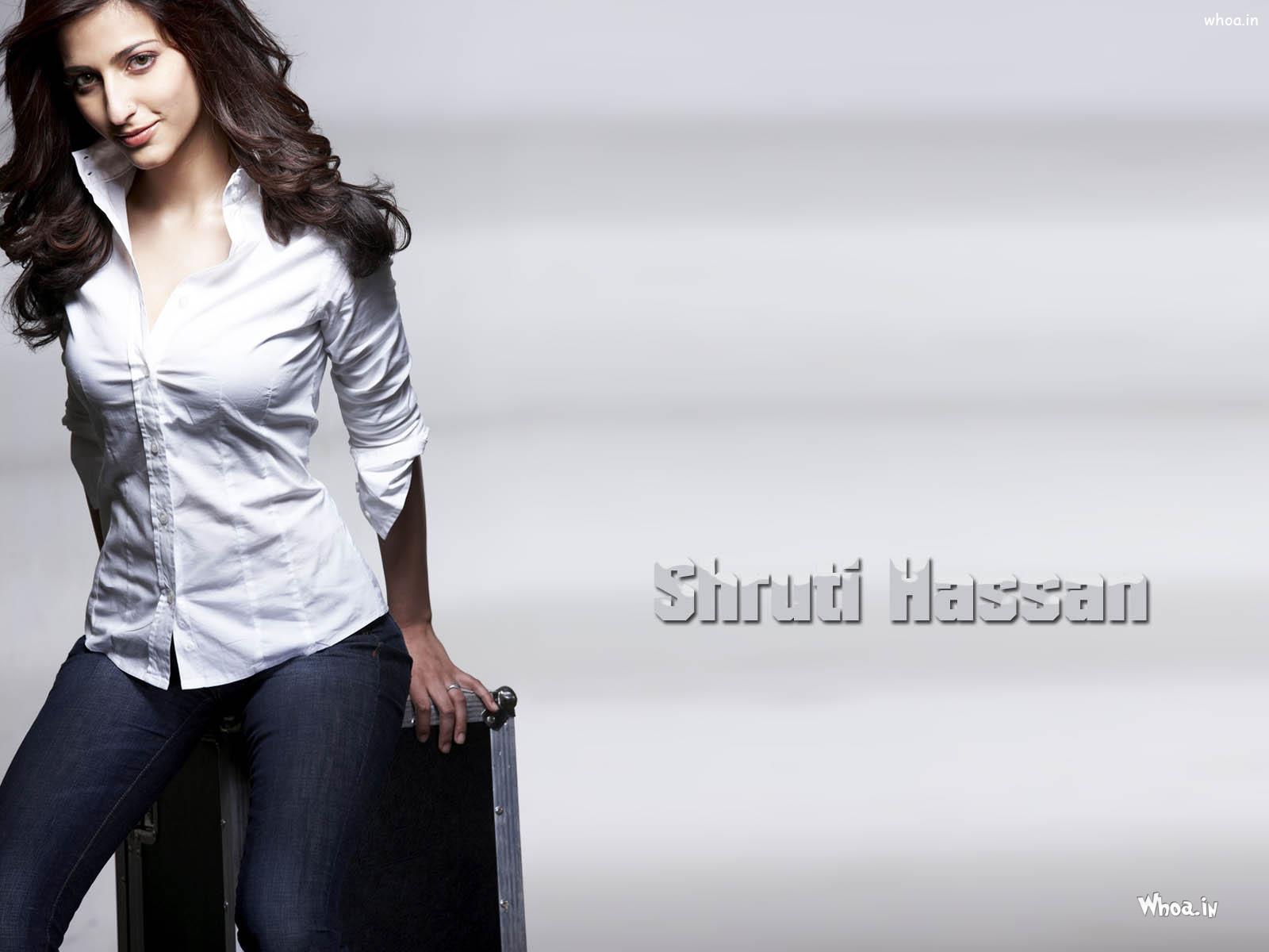 Shruti Hassan White Shirt Hot Hd Wallpaper