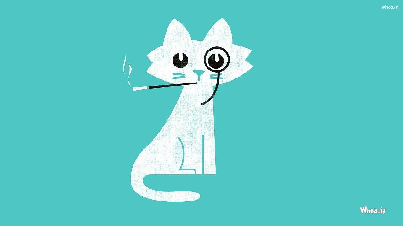 Smoking Cat Funny Cartoon HD Wallpaper